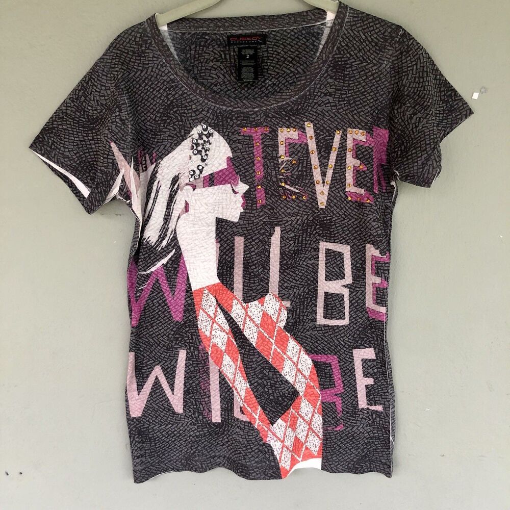 VTG 90s Custo Barcelona Graphic Shirt 2 Gray Woman Whatever Will be Artsy Y2K
